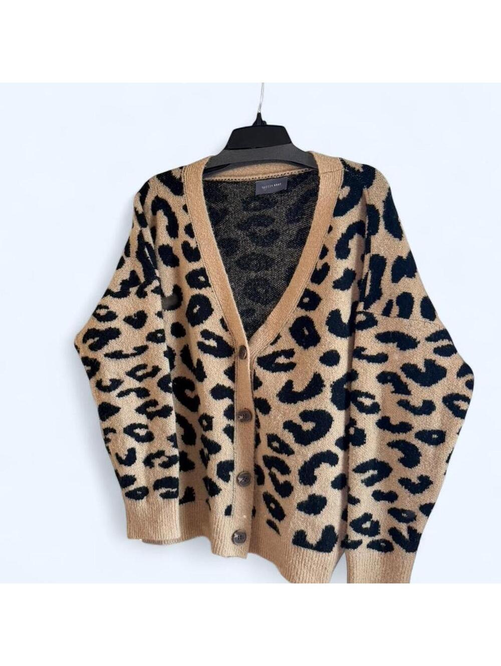 Leopard print cardigan with button front and V-neckline
